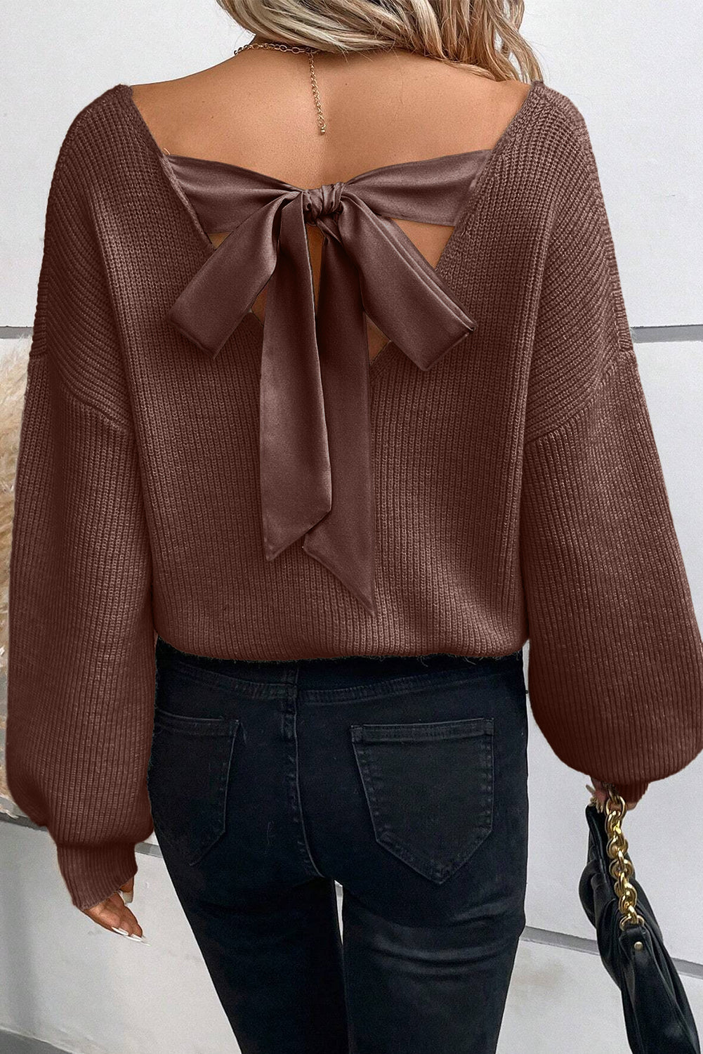 Bow Back Lantern Sleeve Sweater