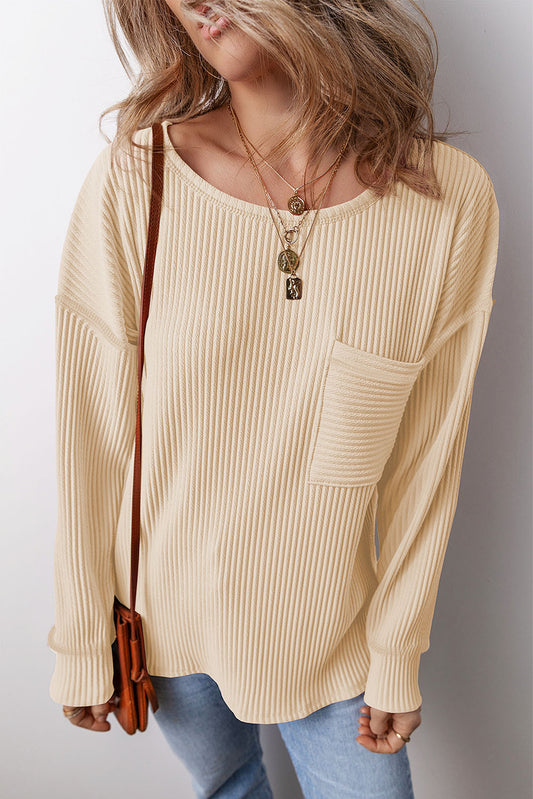 Solid Corded Long Sleeve Top