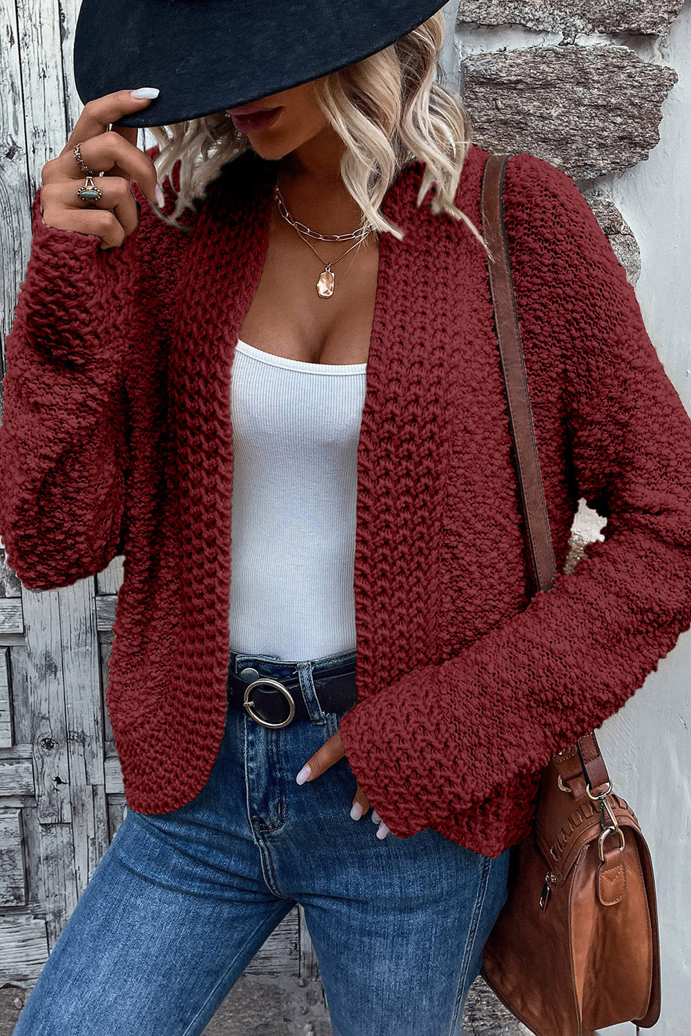 Popcorn Open Front Cardigan