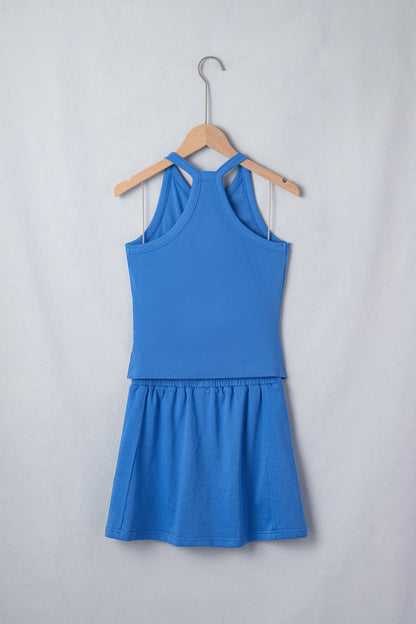 Solid Tank Top and Elastic Waist Mini Skort Set