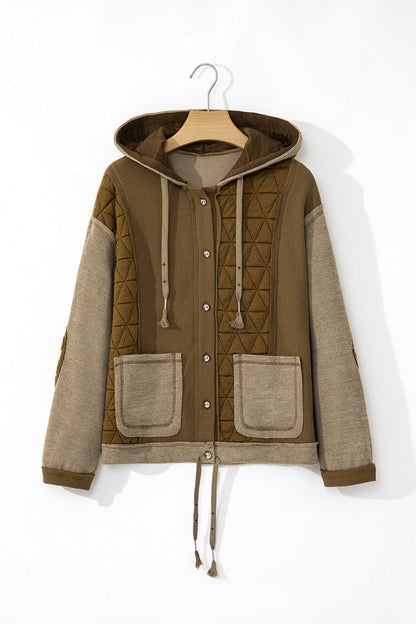 Quilted Waffle Patchwork Hooded Jacket