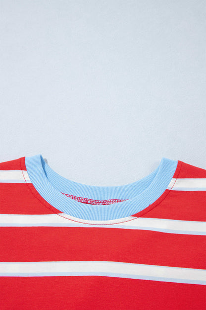 Stripe Bow Tie Hollow Back 3/4 Sleeve T-Shirt