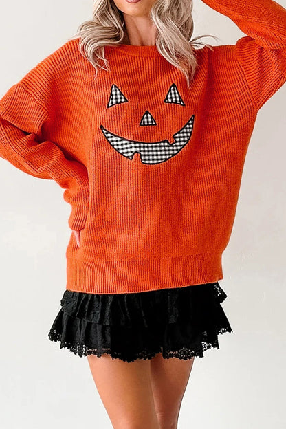 Halloween Drop Shoulder Long Sleeve Round Neck Sweater