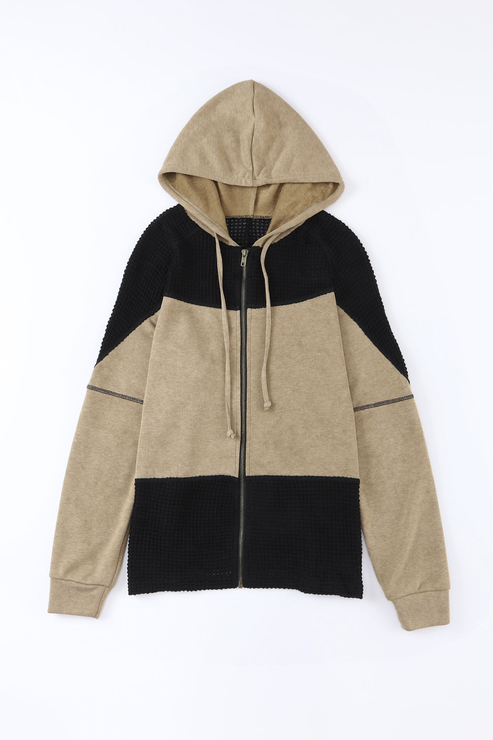 Waffle Patchwork Washed Hooded Jacket