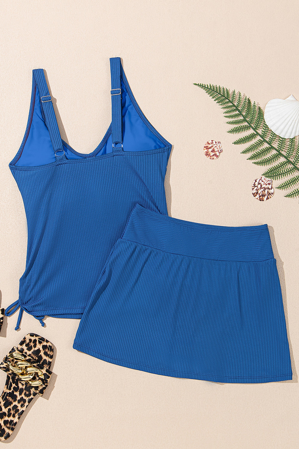 Ribbed Knit Tankini & Skort Swimsuit Set