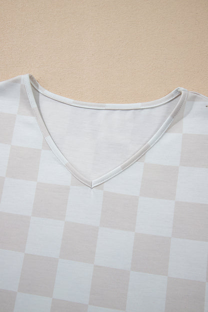 Checker V-Neck Tee & Drawstring Shorts Set