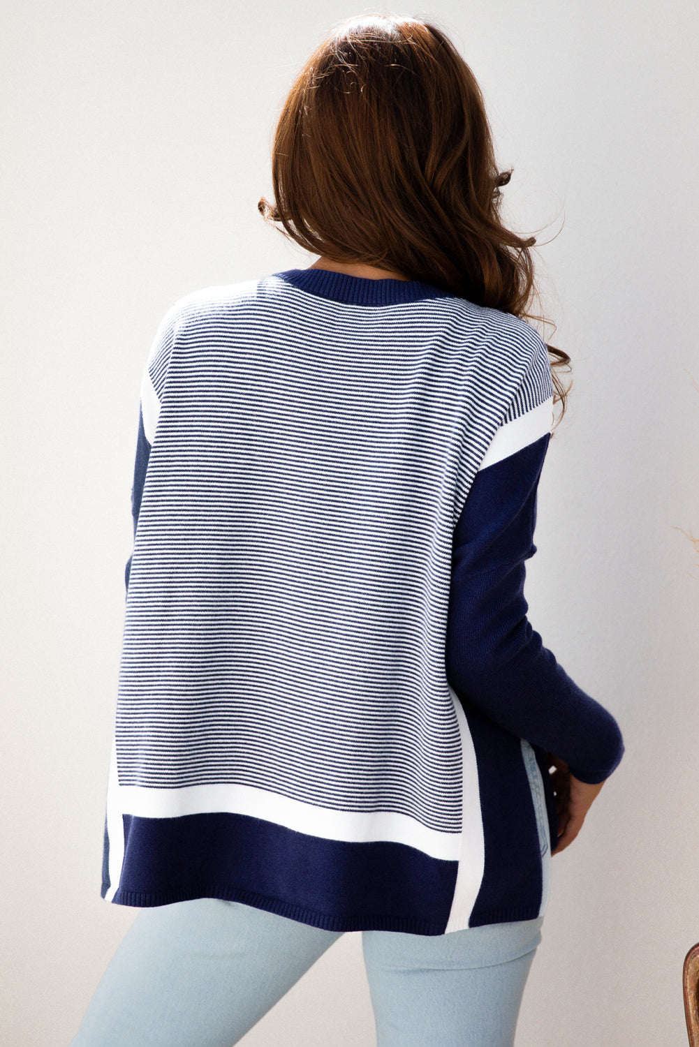 Stripe Colorblock Patchwork Dolman Sleeve Sweater