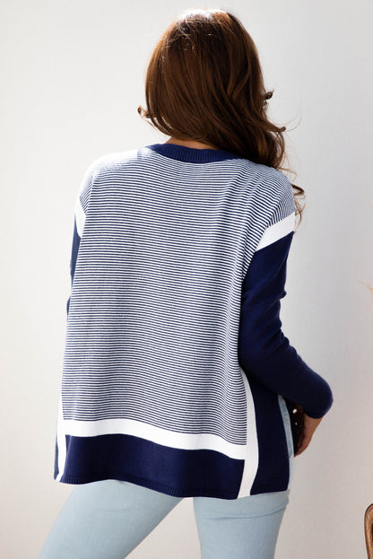 Stripe Colorblock Patchwork Dolman Sleeve Sweater