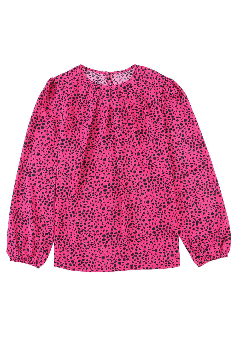 Leopard Pleated Long Sleeve Blouse