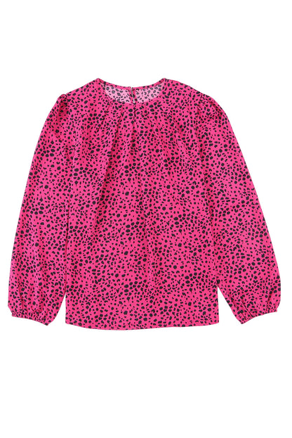 Leopard Pleated Long Sleeve Blouse