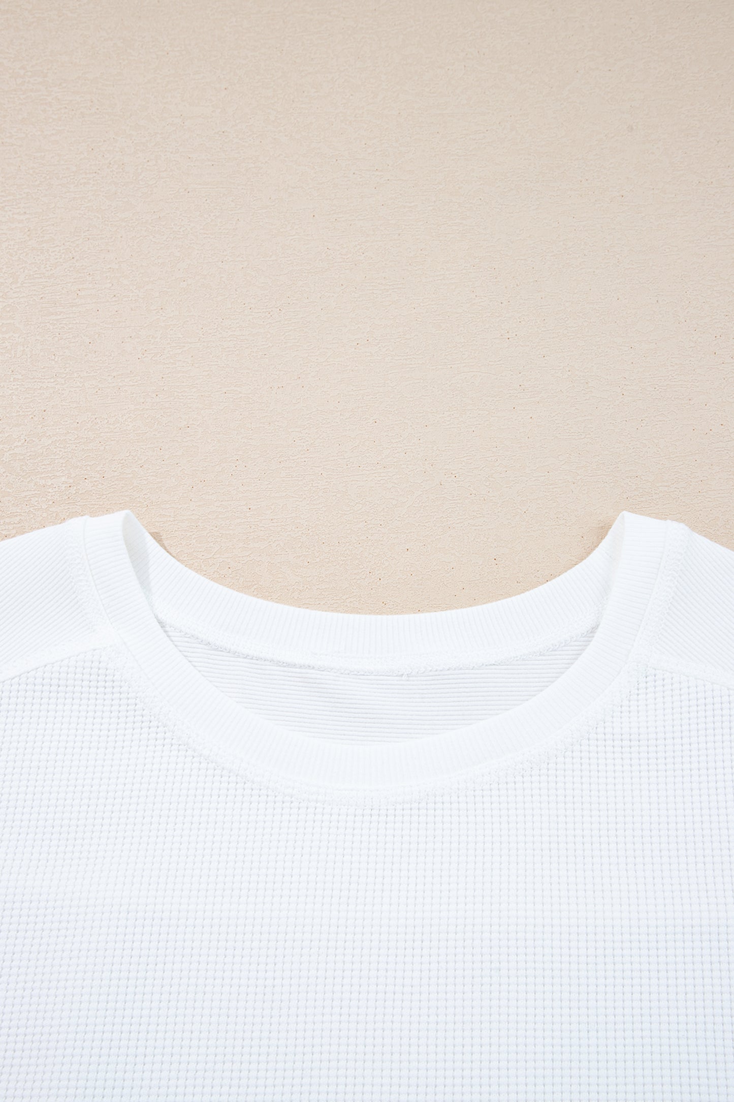 Solid Waffle Ribbed Patchwork Dolman Sleeve Oversized Top