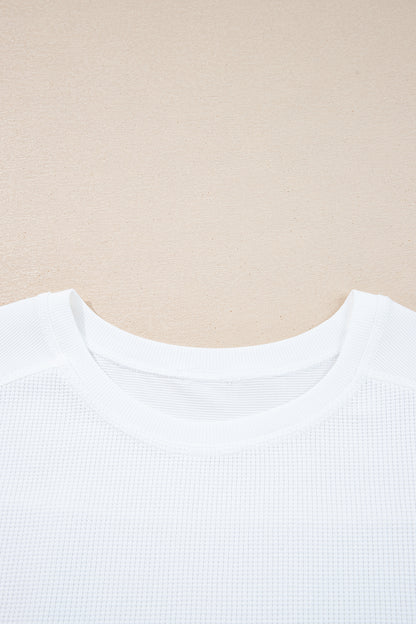 Solid Waffle Ribbed Patchwork Dolman Sleeve Oversized Top