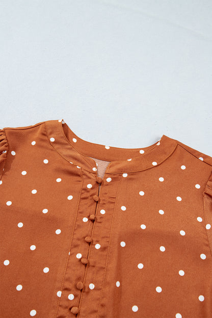 Polka Dot Half Button V-Neck Long Sleeve Blouse