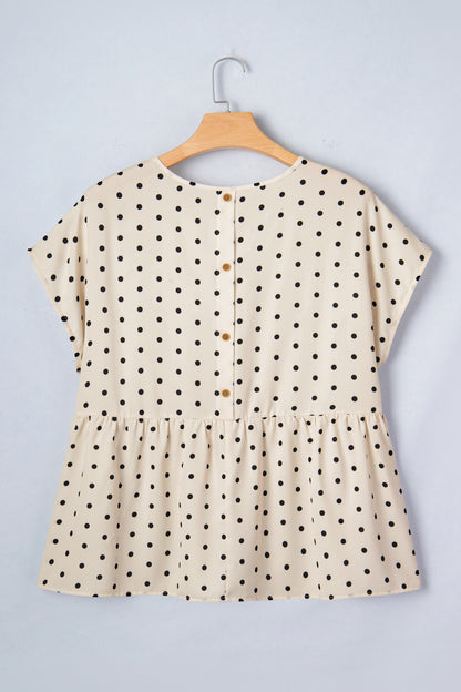 Plus Size Polka Dot Button Back Babydoll Blouse