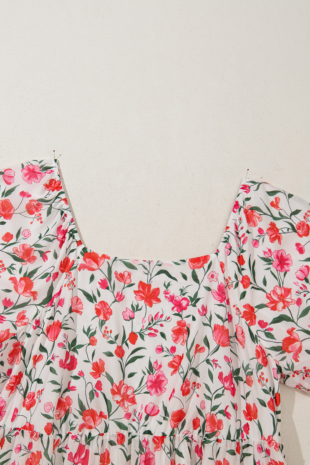 Plus Size Floral Puff Sleeve Square Neck Dress