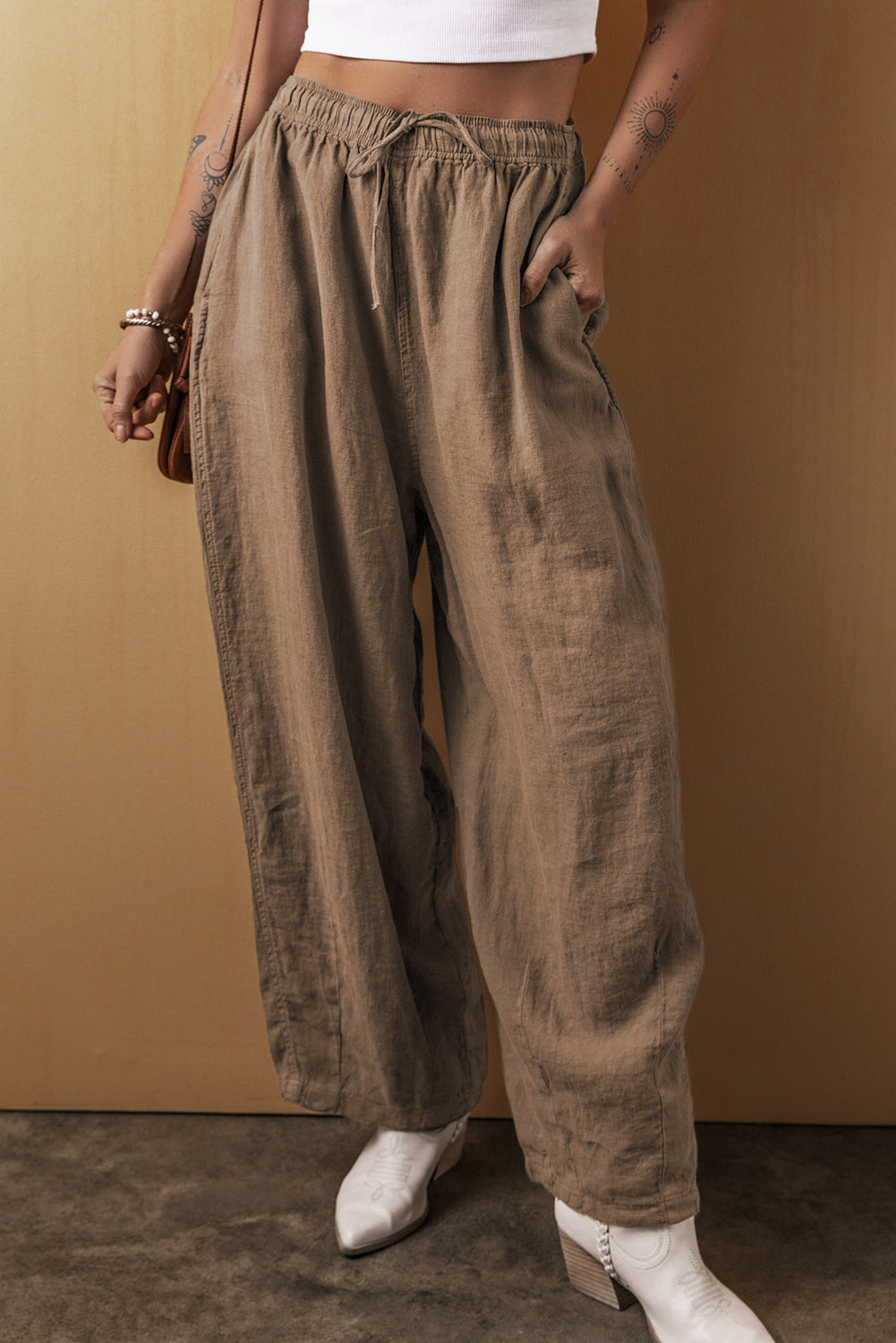 Drawstring Waist Wide Leg Pants