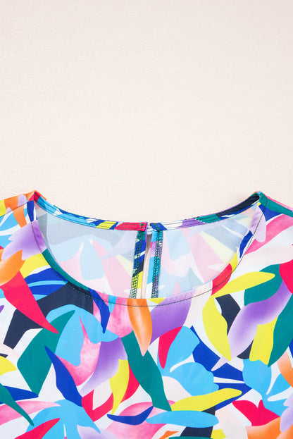 Plus Size Geometric Ruffle Sleeve Maxi Dress