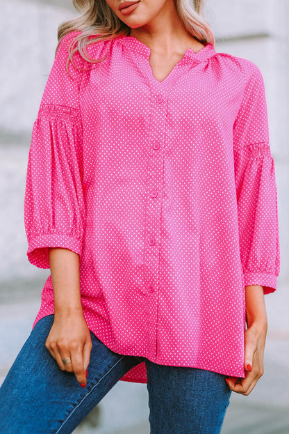 Dotted Buttoned 3/4 Sleeve Shirt