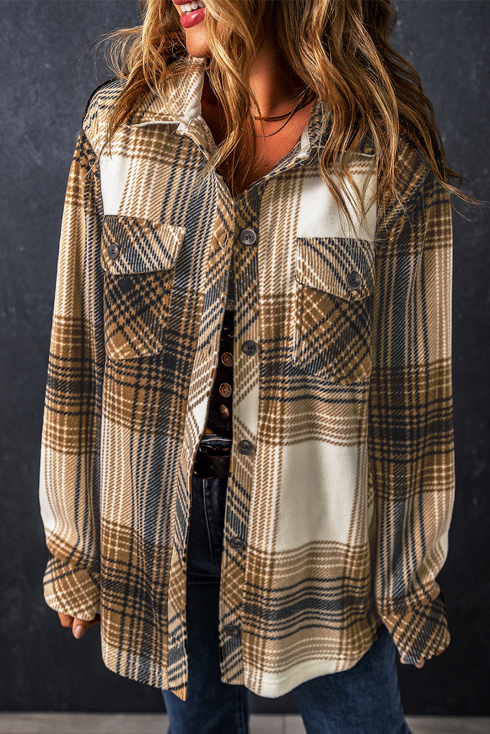 Plaid Flap Pocket Buttoned Shacket