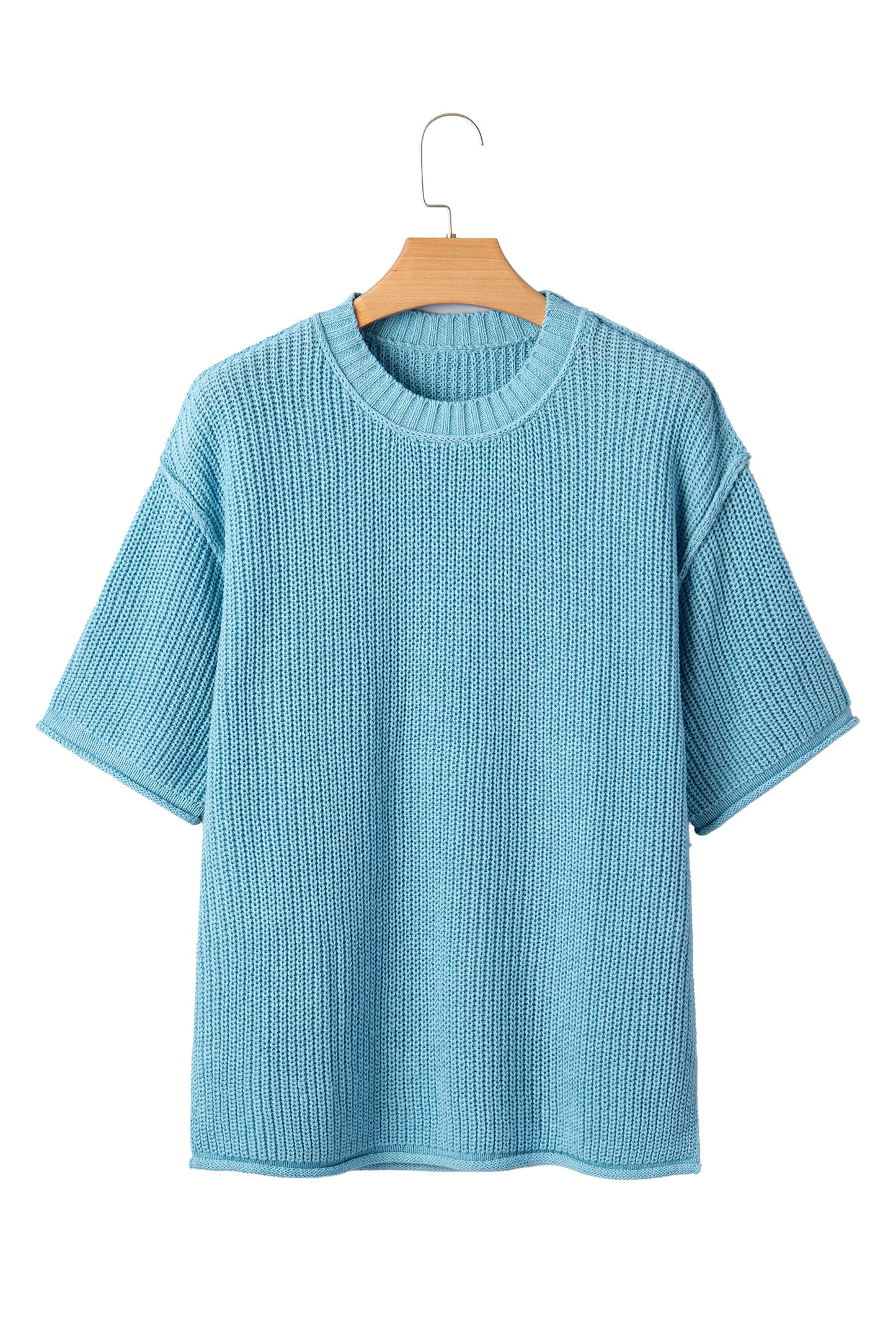 Solid Exposed Seam 3/4 Sleeve Loose Sweater