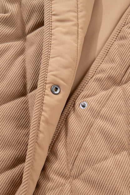 Plus Size Quilted Corduroy Snap Button Vest Jacket