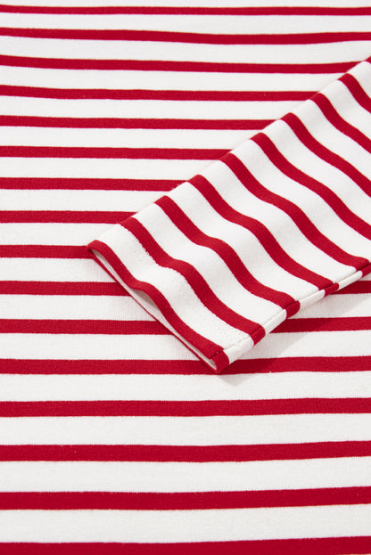 Stripe Round Neck Ruffle Trim Long Sleeve Top