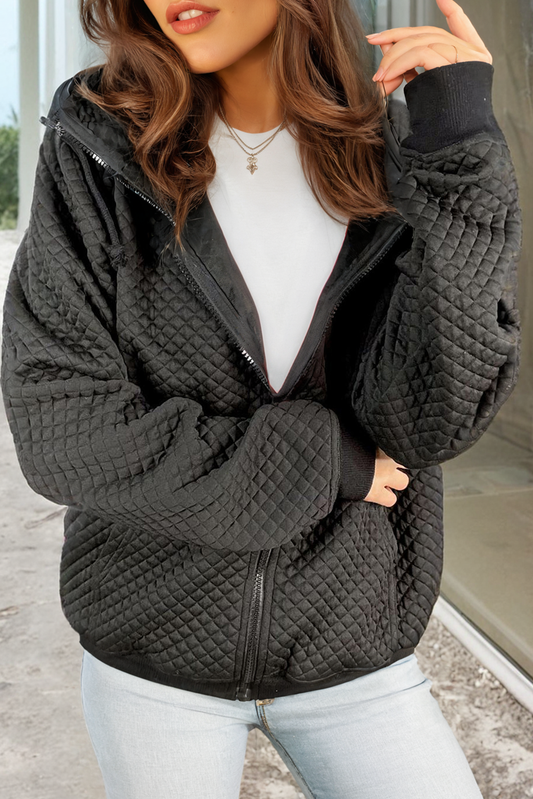 Quilted Zip Up Hooded Jacket