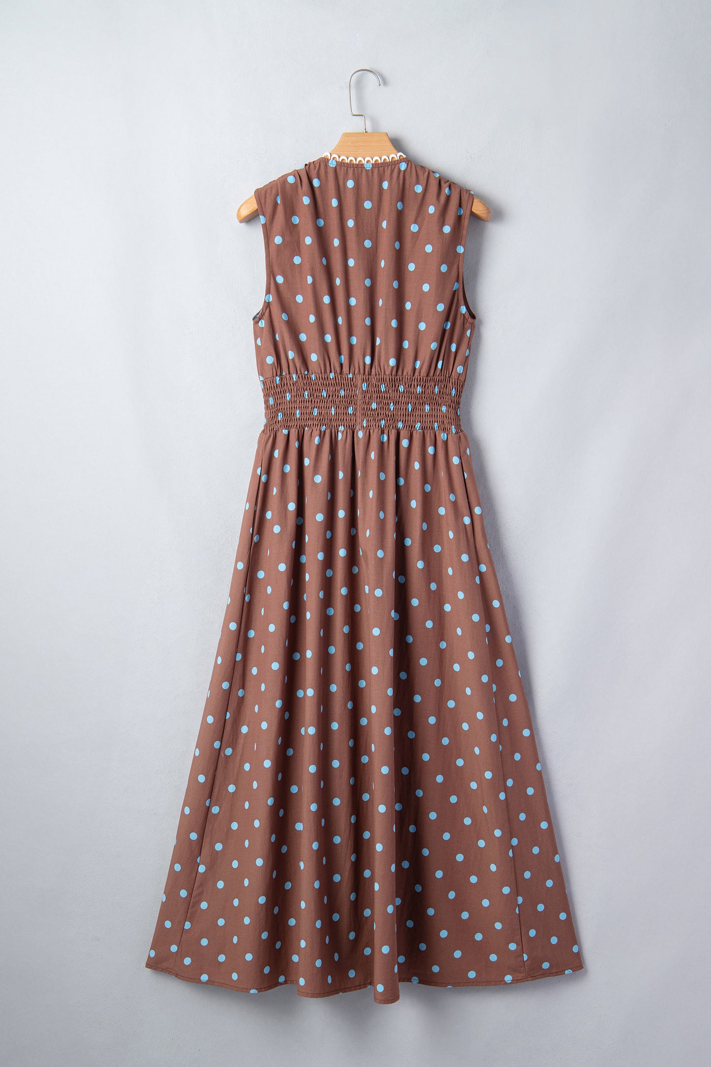 Polka Dot Zip Up V-Neck Sleeveless Dress