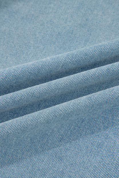 Denim Collared Zip-Up Elastic Edge Pocketed Jacket