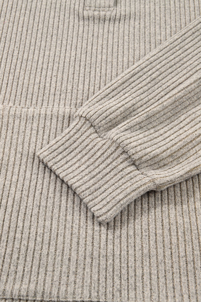 Plus Size Ribbed Knit Kangaroo Pocket Henley Top