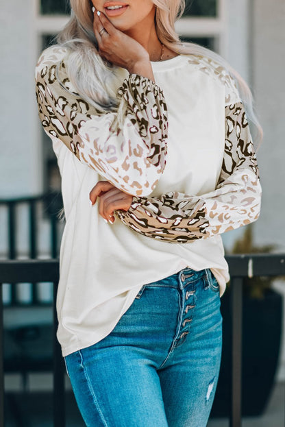 Leopard Colorblock Bubble Sleeve Top