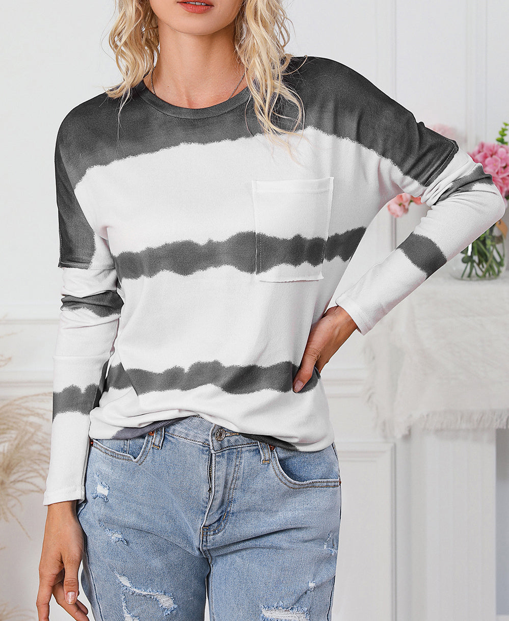 Tie-Dye Stripe Long Sleeve Top