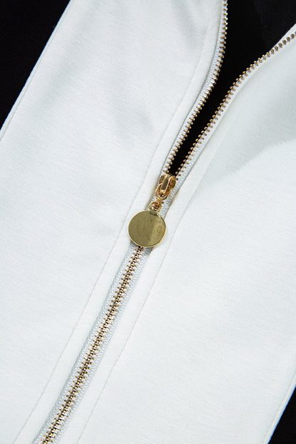 Colorblock Zip Front Collared Short Sleeve Romper