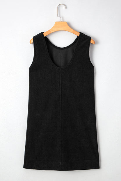 Solid Corduroy Sleeveless Pocketed Mini Dress