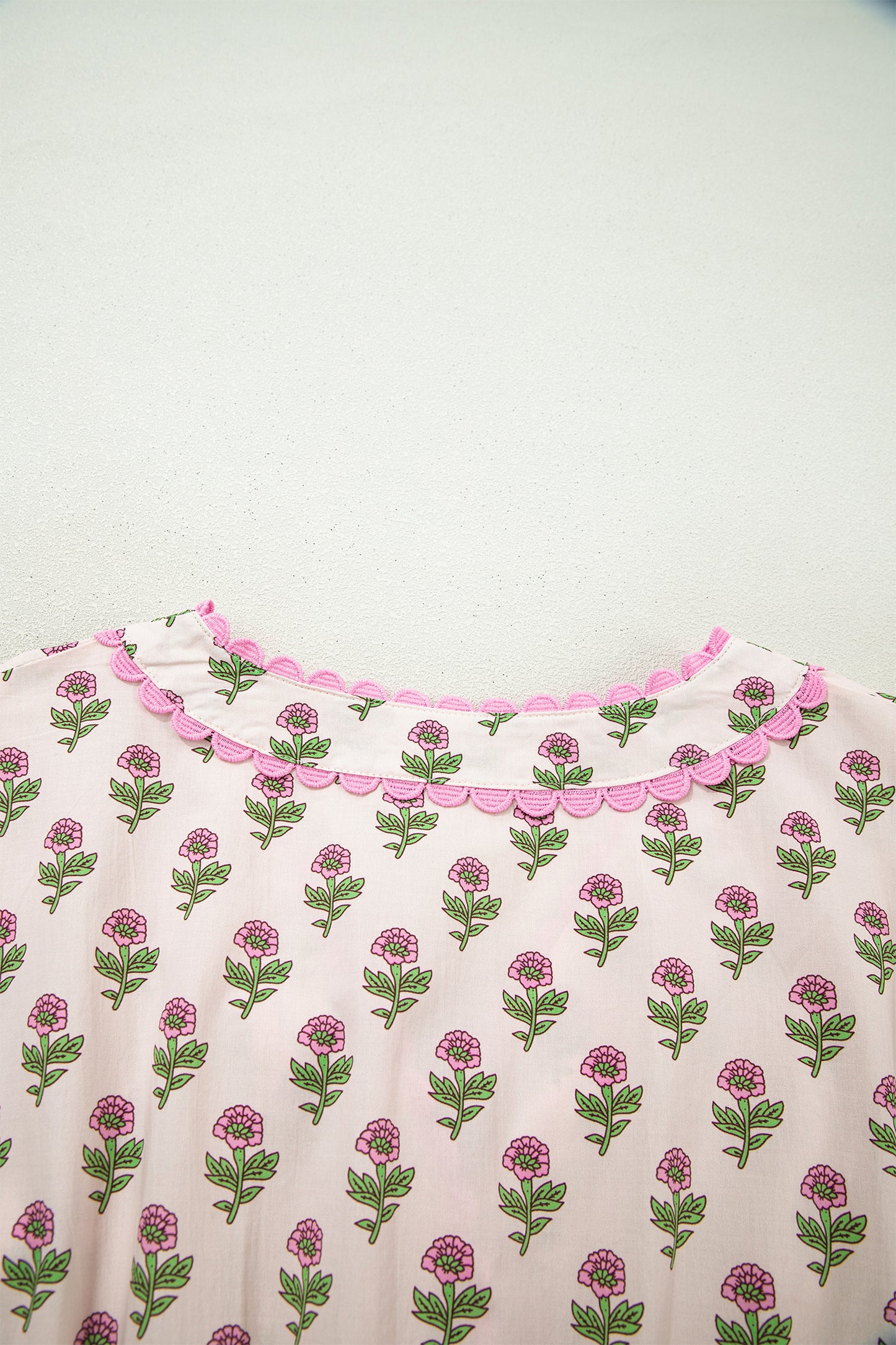 Floral Scallop Trim V-Neck Button Front Maxi Dress