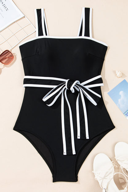 Colorblock Belted One-Piece Swimsuit