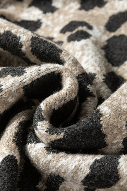 Leopard Contrast Trim Drop Shoulder Sweater
