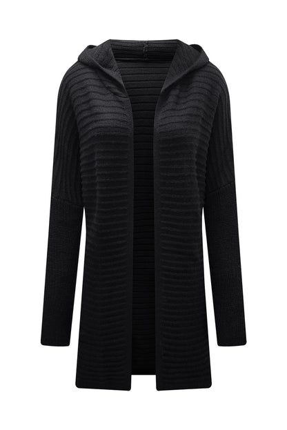 Ribbed Open Front Hooded Cardigan