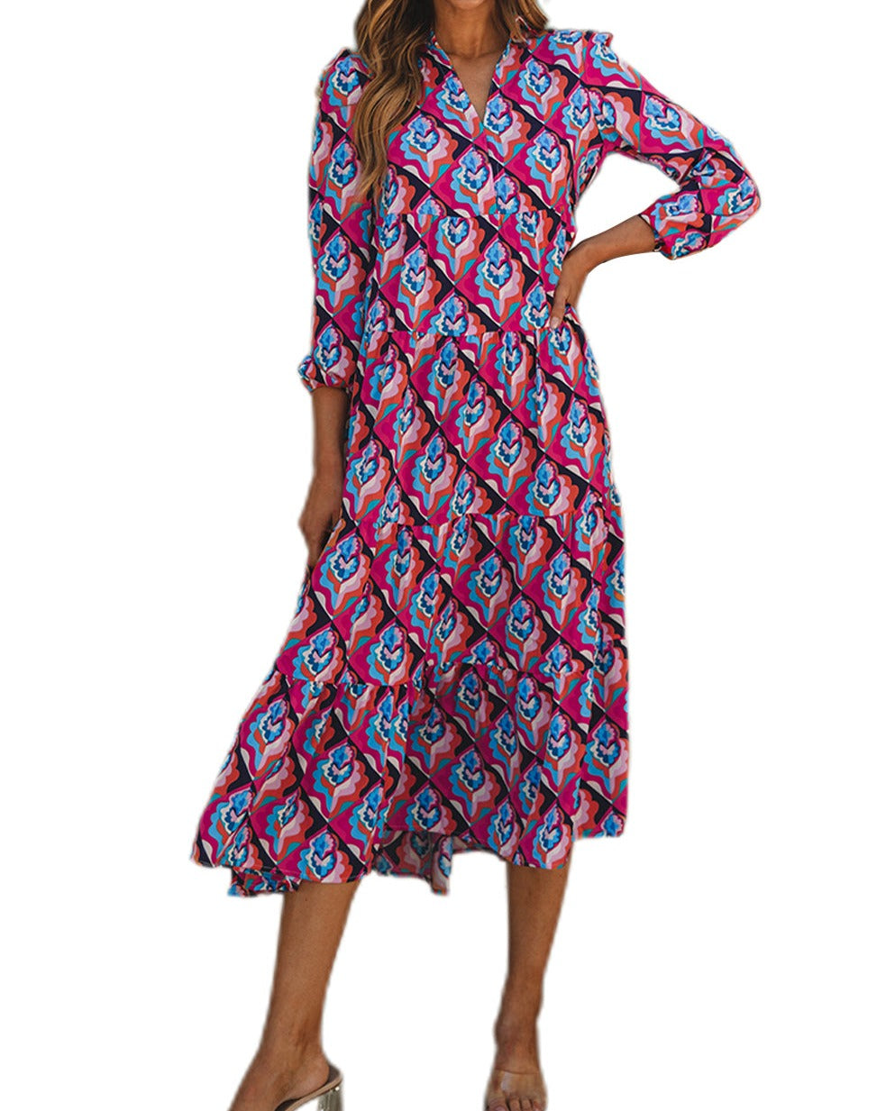 Abstract Geometric High Waist Dress