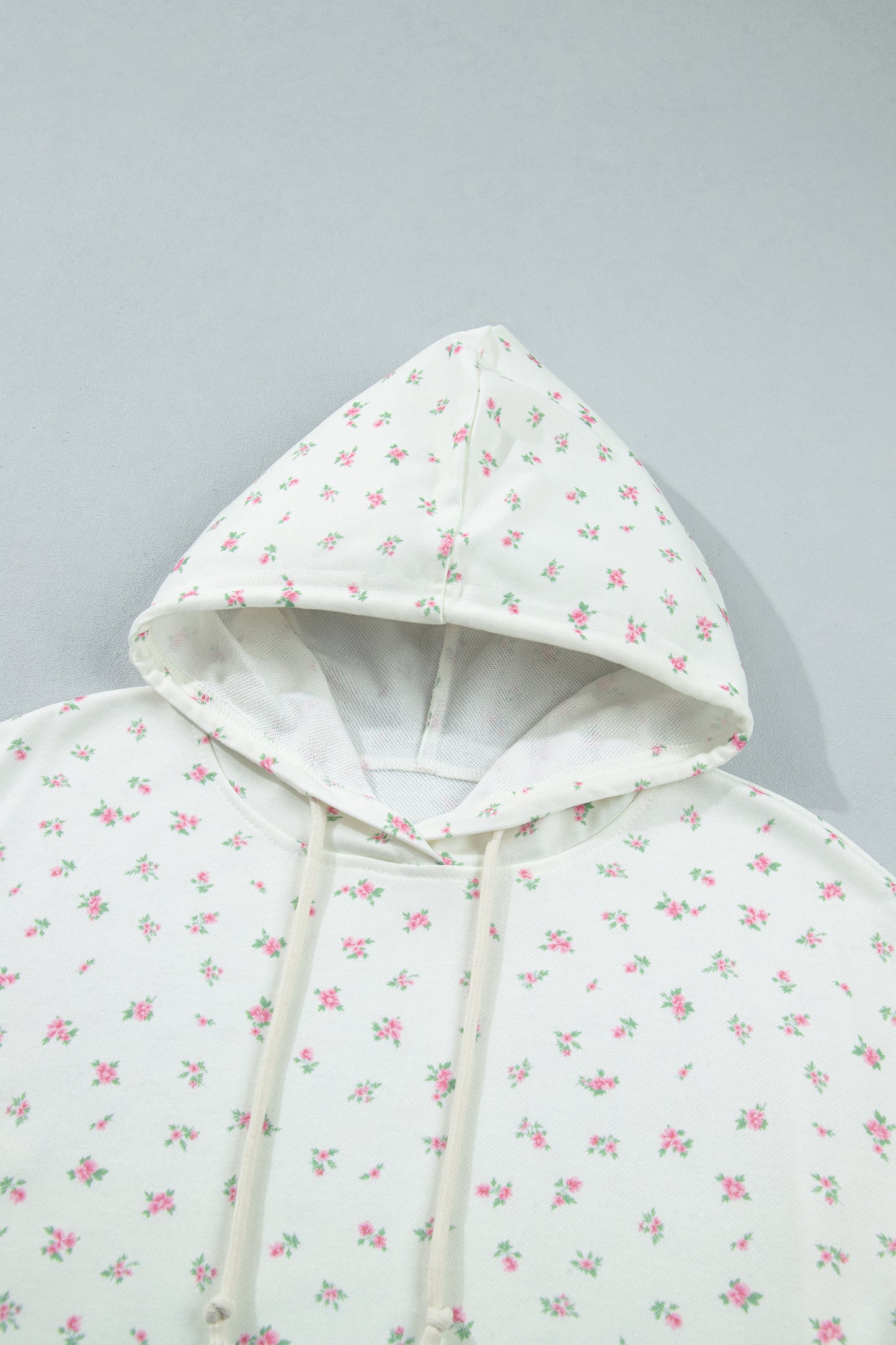 Floral Drop Shoulder Kangaroo Pocket Drawstring Hoodie