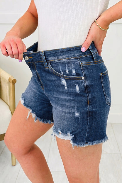 Distressed Denim Asymmetric Raw Hem Shorts