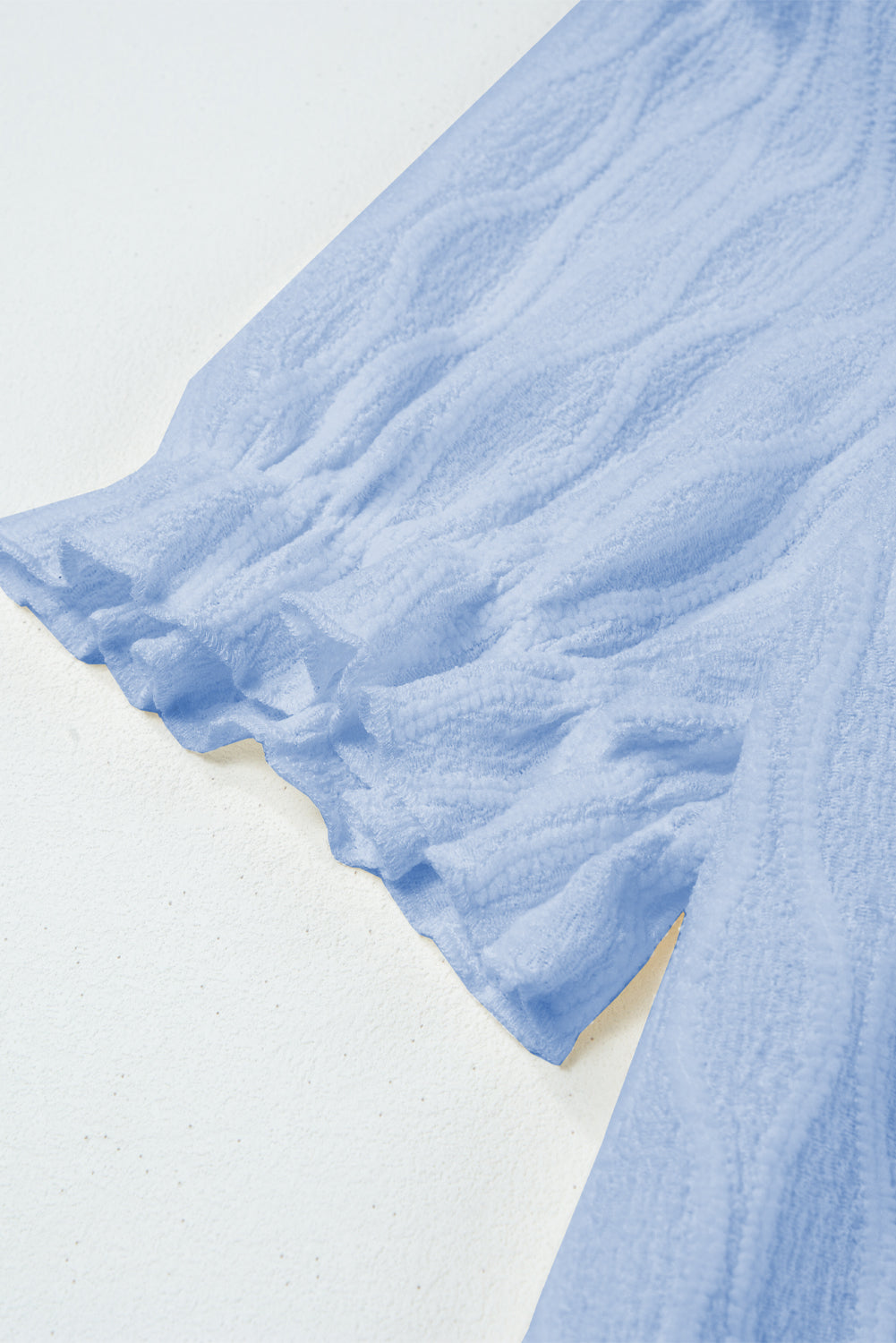 Solid Textured Notch Neck Puff Sleeve Blouse