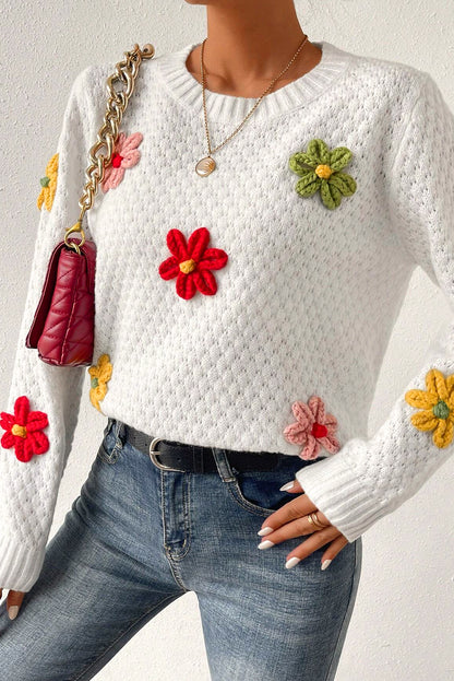 Floral Textured Knit Sweater