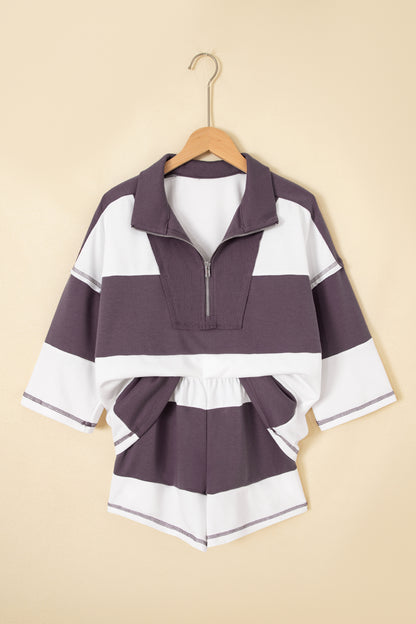 Stripe Colorblock Reverse Seam Top and Shorts Set