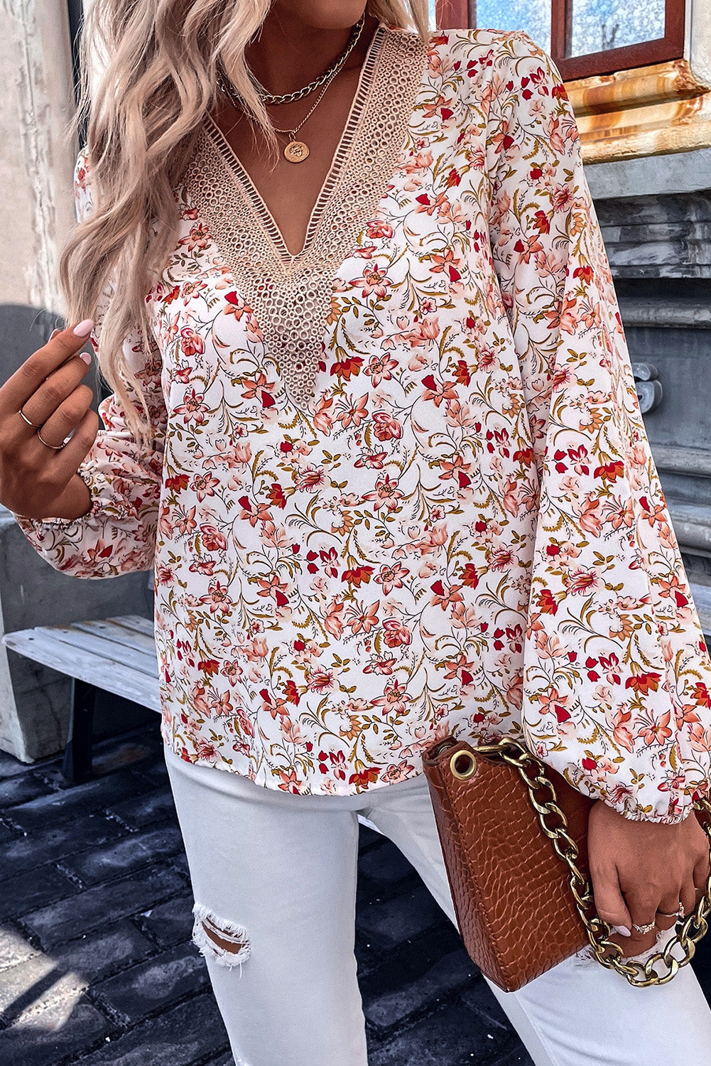 Floral Lace V-Neck Blouse