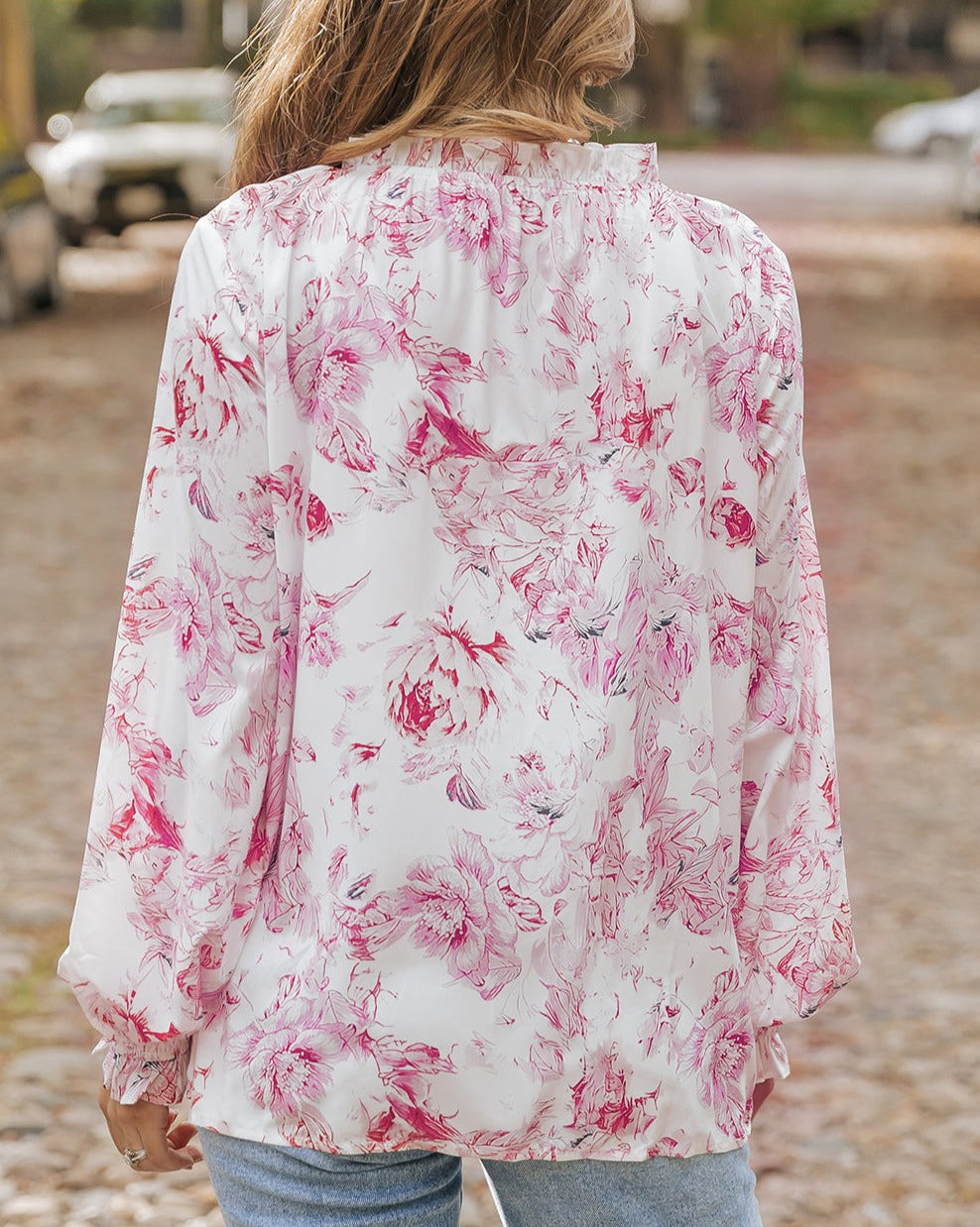 Floral Frilled Bubble Sleeve Blouse