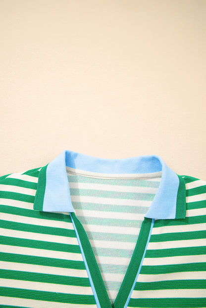 Stripe Flutter Sleeve Contrast Collar Mini Dress