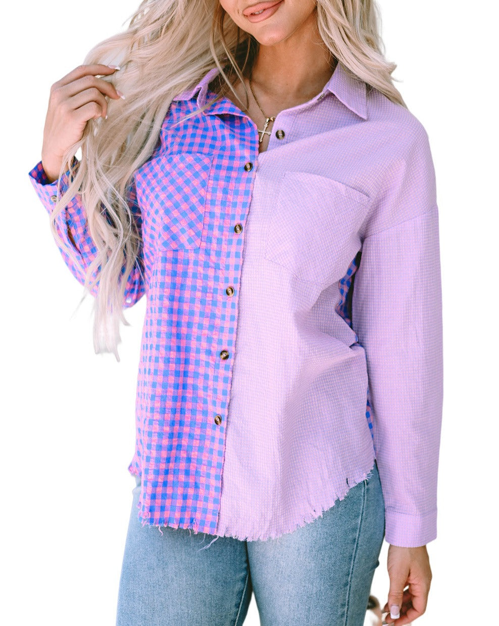 Plaid Colorblock Buttoned Shirt