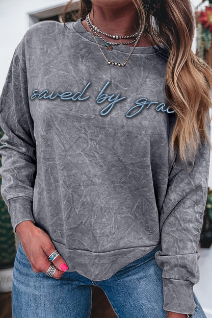 SAVED BY GRACE Embroidered Mineral Wash Sweatshirt
