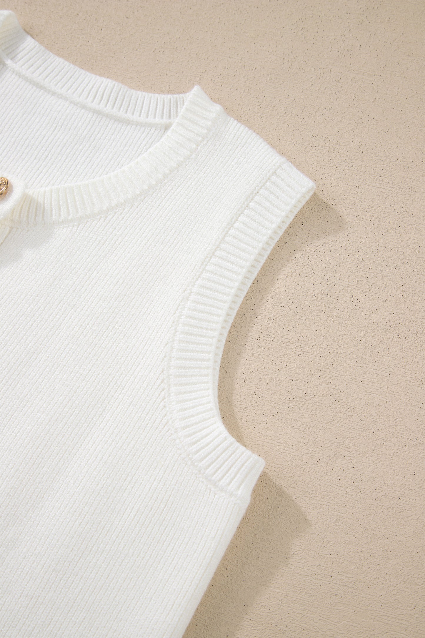 Solid Knit Sleeveless Button Front Pocketed Sweater